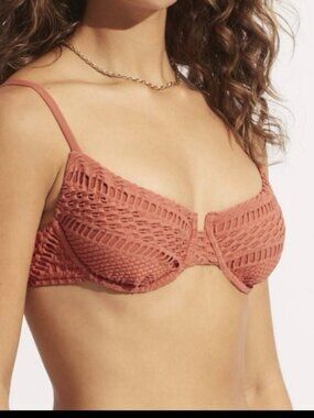 NWT Seafolly Bikini Top -Size 12- Marrakesh Underwire Bustier Bralette Cinnamon
